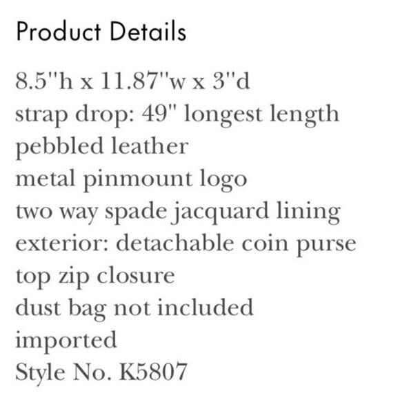 ♤ Kate Spade Rosie Crossbody Bag With 2 Removable Straps & Detachable Coin Purse - Picture 8 of 11